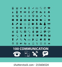 black communication icons, illustrations, signs, symbols set, vector