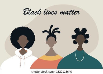 Black community, African people gathered together, a set of characters wearing casual clothes and different hairstyles.