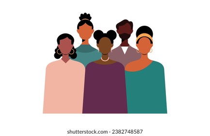 Black Community People. African Male and Female Character Gathered Together Illustration