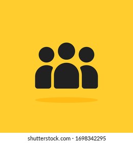 Black Community Team Icon Like Group. Flat Minimal Trend Teamwork Logotype Graphic Design Element Isolated On Yellow. Concept Of People Connect Or Organization Sign And Human Head And Body Silhouette