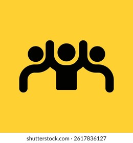 black community team icon like group. flat minimal trend teamwork logotype graphic design element isolated on yellow. concept of people connect or organization sign and human head and body silhouette