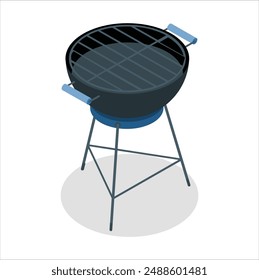 Hervidor de carbón compacto negro con verduras fritas Quédate en la terraza. Parrilla de barbacoa de dibujos animados, charbroiler, renderizado 3d. Parrilla de barbacoa aislada sobre fondo blanco. 2560