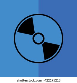 Black compact disc icon. CD / DVD vector illustration. Blue background
