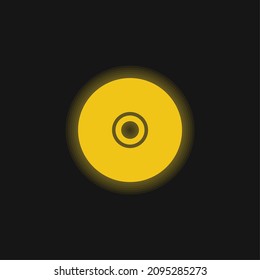Icono de neón brillante amarillo en disco compacto negro