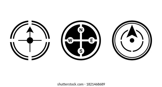 Schwarzer Kompass-Richtungsschild, Vektor-Set