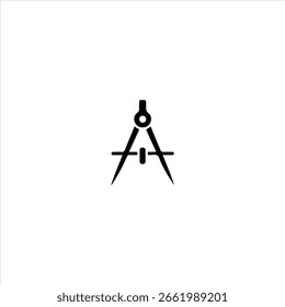 Black compass drawing tool icon on white background geometry measurement