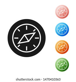 Black Compass icon isolated on white background. Windrose navigation symbol. Wind rose sign. Set icons colorful. Vector Illustration