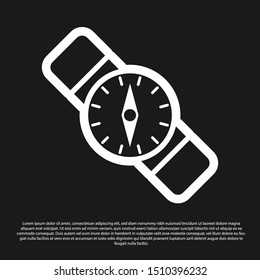 Black Compass icon isolated on black background. Windrose navigation symbol. Wind rose sign.  Vector Illustration