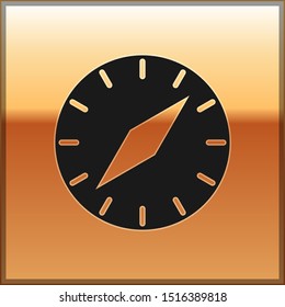 Black Compass icon isolated on gold background. Windrose navigation symbol. Wind rose sign.  Vector Illustration