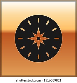 Black Compass icon isolated on gold background. Windrose navigation symbol. Wind rose sign.  Vector Illustration
