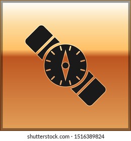 Black Compass icon isolated on gold background. Windrose navigation symbol. Wind rose sign.  Vector Illustration
