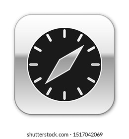 Black Compass icon isolated on white background. Windrose navigation symbol. Wind rose sign. Silver square button. Vector Illustration
