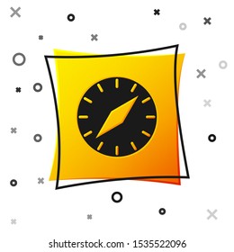 Black Compass icon isolated on white background. Windrose navigation symbol. Wind rose sign. Yellow square button. Vector Illustration