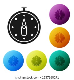 Black Compass icon isolated on white background. Windrose navigation symbol. Wind rose sign. Set icons colorful circle buttons. Vector Illustration