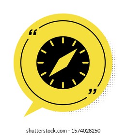 Black Compass icon isolated on white background. Windrose navigation symbol. Wind rose sign. Yellow speech bubble symbol. Vector Illustration