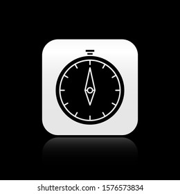 Black Compass icon isolated on black background. Windrose navigation symbol. Wind rose sign. Silver square button. Vector Illustration