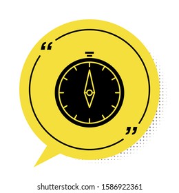 Black Compass icon isolated on white background. Windrose navigation symbol. Wind rose sign. Yellow speech bubble symbol. Vector Illustration
