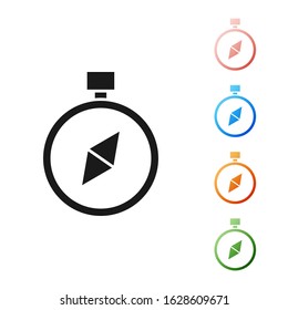 Black Compass icon isolated on white background. Windrose navigation symbol. Wind rose sign. Set icons colorful. Vector Illustration