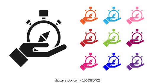 Black Compass icon isolated on white background. Windrose navigation symbol. Wind rose sign. Set icons colorful. Vector Illustration