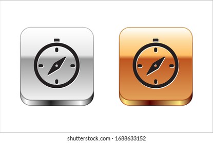 Schwarzes Kompass Symbol einzeln auf weißem Hintergrund. Windrose-Navigationssymbol. Windrose-Schild. Silbergoldknöpfe. Vektorillustration-Illustration