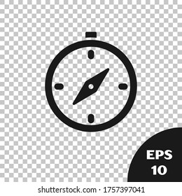Black Compass icon isolated on transparent background. Windrose navigation symbol. Wind rose sign.  Vector Illustration