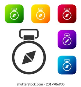 Black Compass icon isolated on white background. Windrose navigation symbol. Wind rose sign. Set icons in color square buttons. Vector