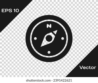 Icono de brújula negra aislado en fondo transparente. Símbolo de navegación de Windrose. Signo de rosa eólica.  Vector