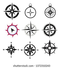 black compass icons set on white background