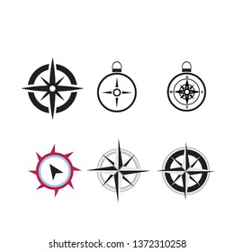 black compass icons set on white background