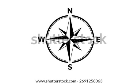 Black compass rose with cardinal directions navigation