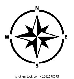 Black compass rose isolated on white - vector