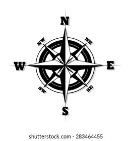 Black compass rose isolated on white - vector