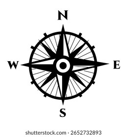Black Compass Rose Navigation Symbol, North South East West