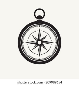 Black Compass Silhouette, Isolated On White Background.