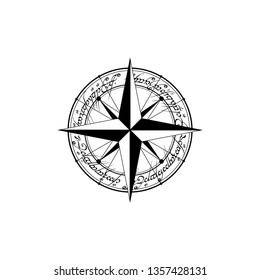 Black compass silhouette with sample arabic text isolated on white background