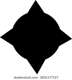 Black Compass Star Badge Shape with Curved Concave Sides on White Background