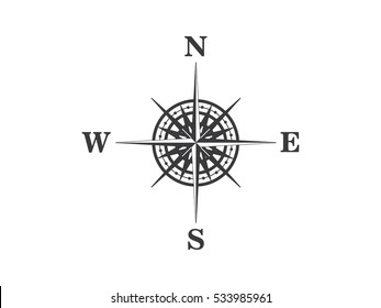 Black compass wind rose on white background
