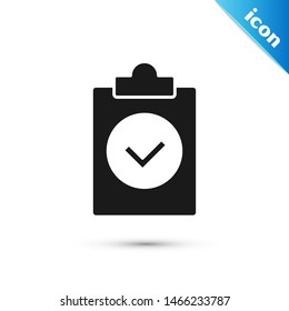 Black Completed task icon isolated on white background. Compliance inspection approved. Checklist sign. Certified document symbol.  Vector Illustration
