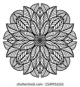 Black complex doodle mandala on a transparent background, for printable coloring