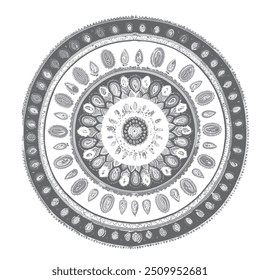 Black complex doodle mandala on a transparent background