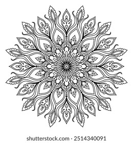 Black complex doodle mandala on transparent background. For color printing abstract flower