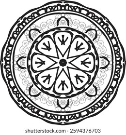 Black complex mandala on a background. Creative mandala. Bohemian mandala design .
Simple mandala design for coloring .