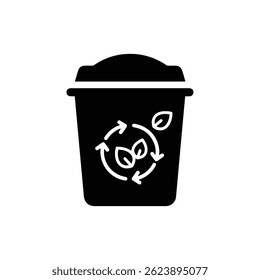 Schwarzes Kompostfach-Symbol mit Blättern und Pfeilen