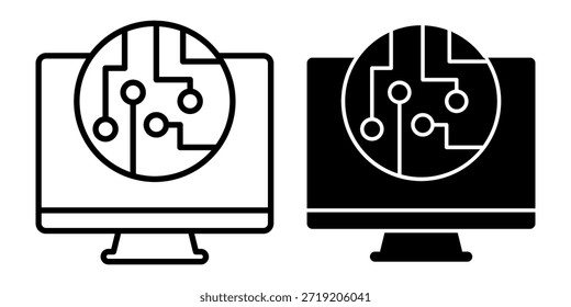 Schwarzes Symbolpaket für Computerplatinen, das Hardwaresysteme, Elektronik und digitale Infrastruktur darstellt.