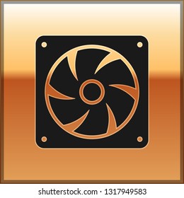 Black Computer cooler icon isolated on gold background. PC hardware fan. Vector Illustration