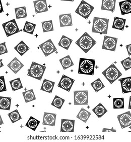 Black Computer cooler icon isolated seamless pattern on white background. PC hardware fan.  Vector Illustration