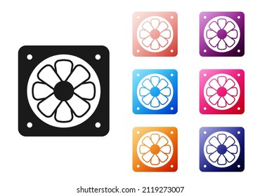 Black Computer cooler icon isolated on white background. PC hardware fan. Set icons colorful. Vector