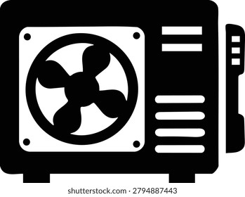 Black computer cooling fan and hardware component illustration.
