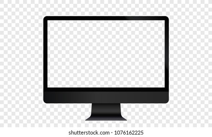 Black computer display with blank screen monitor frame realistic isolated on transparent vector background