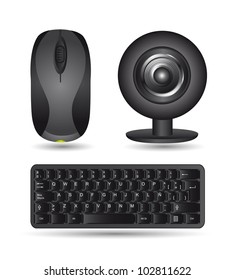black computer equipment isolated over white background. vector